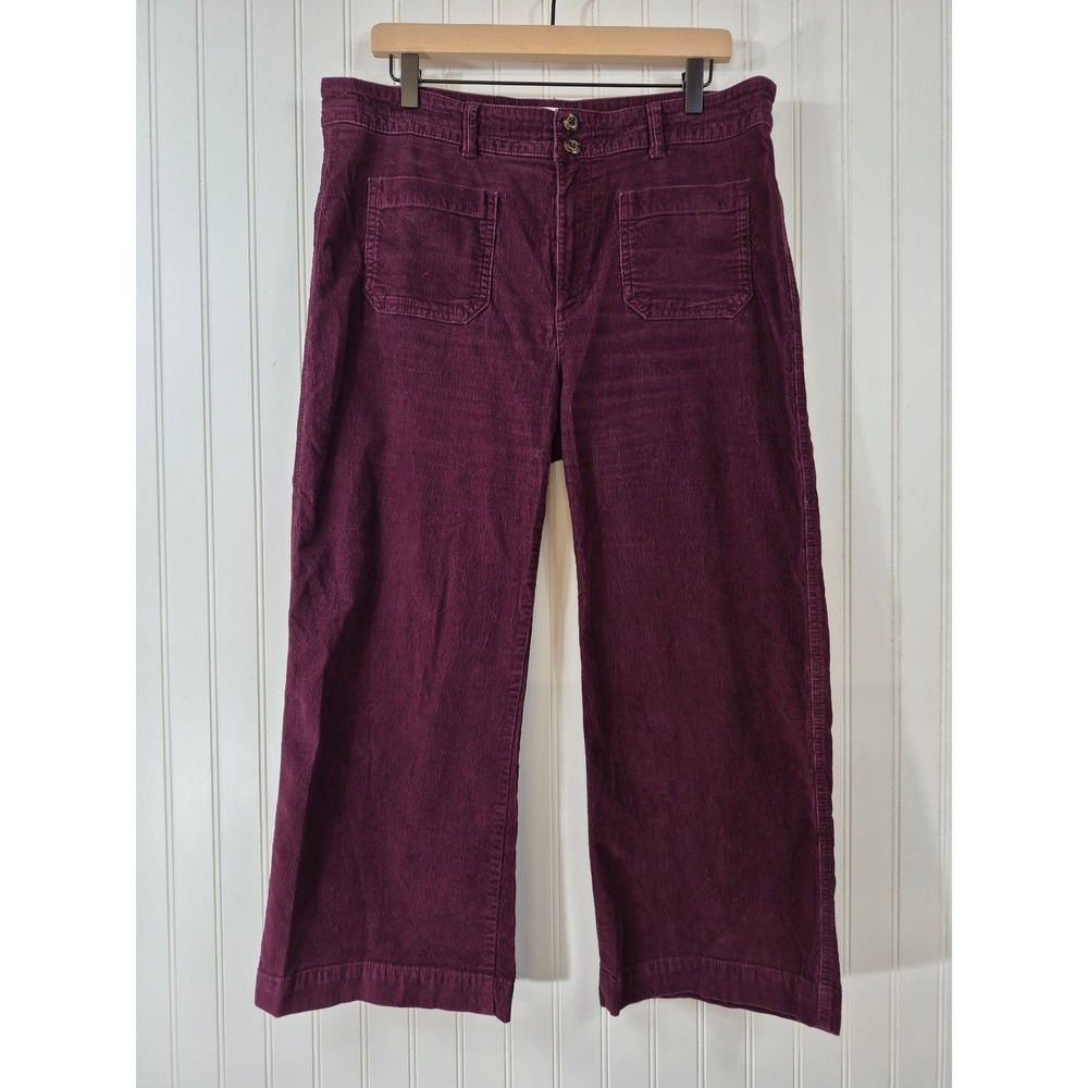 Gap 14P High Rise Wide Leg Corduroy Pants Plum Burgundy Front Pocket 37x24